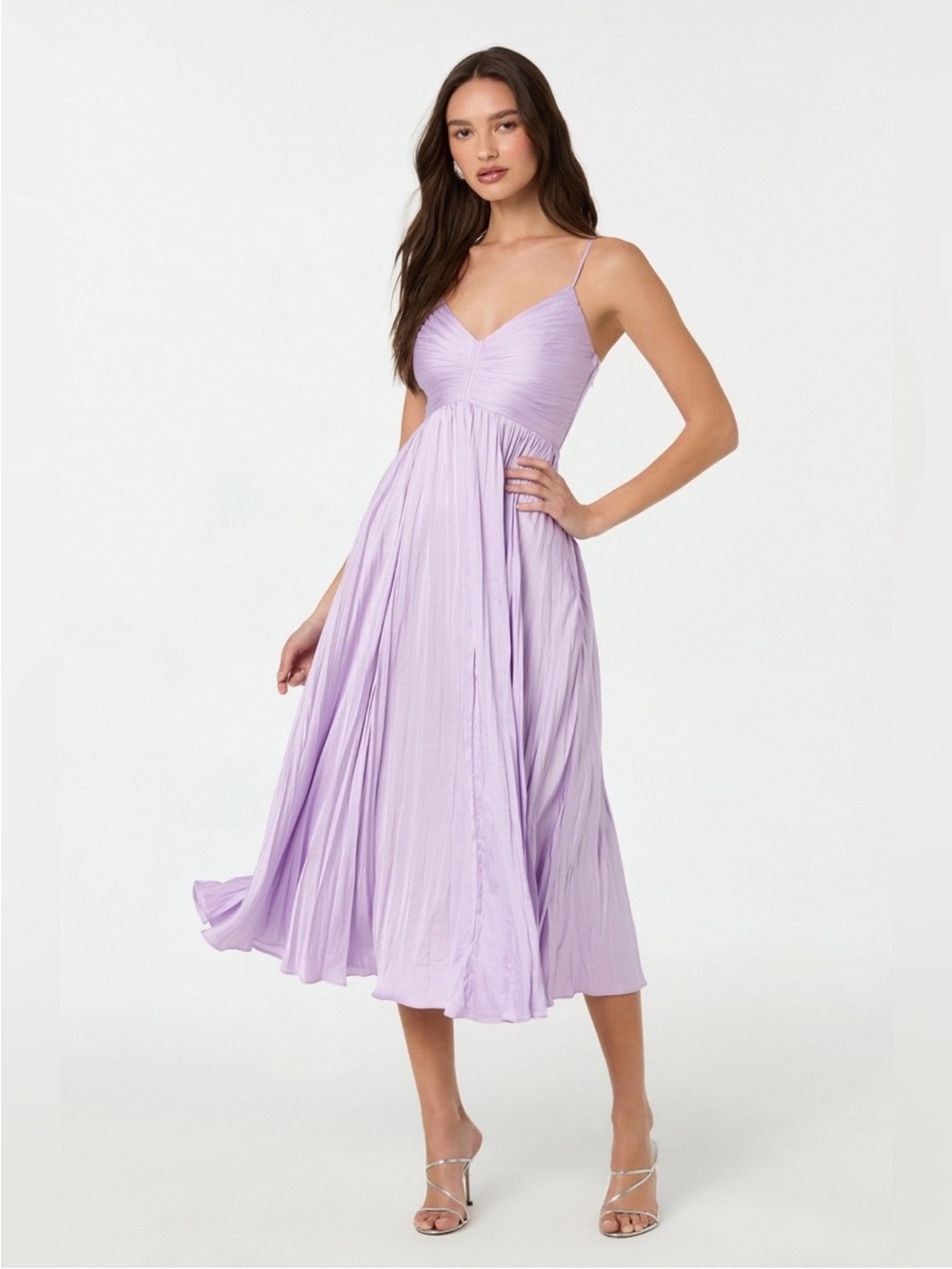 ASTR The Label Maeve Pleated Midi Dress Size Small Lilac Lavender